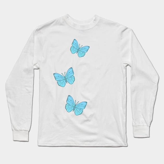 Blue Butterflies Long Sleeve T-Shirt by Ivonnii